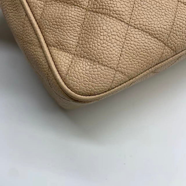 Chanel Medium Camera Case Bag Beige Caviar Leather Gold Hardware