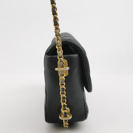 Chanel Classic Flap Mini Chevron Black Quilted Lambskin Leather Chain Around