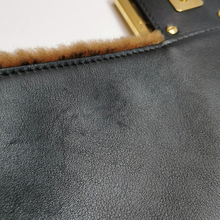 Fendi Baguette Large Shearling Vitello Dolce Marco FF 1974 Tobacco Black Brown Zucca