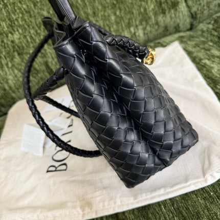 Bottega Veneta Andiamo Medium Black Intrecciato Leather Handbag