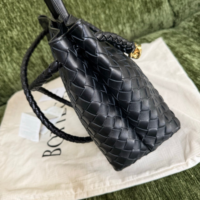 Bottega Veneta Andiamo Medium Black Intrecciato Leather Handbag