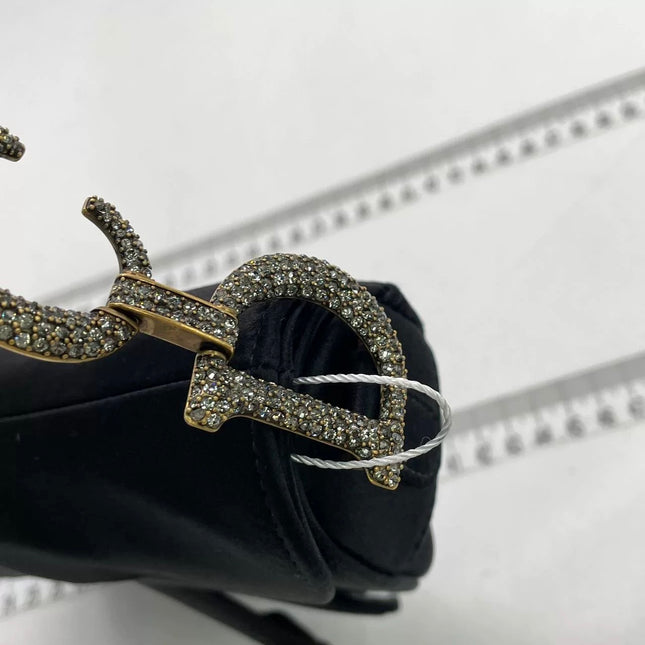 Dior Saddle Mini Silk Handbag Black with crystals