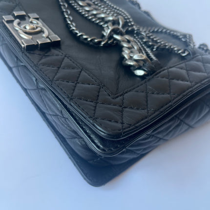 Chanel Enchained Boy Bag 2012 Black Leather Medium Flap Bag