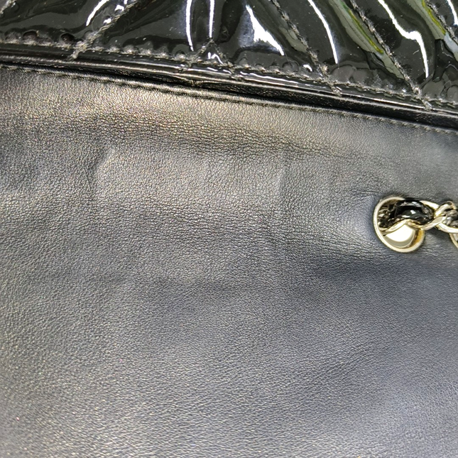 Sold Chanel Baguette Flap Shoulder Bag Chevron Black Patent Leather Silver Double Chain