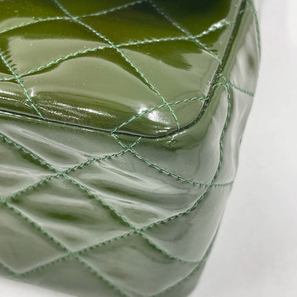 Chanel Classic Flap Jumbo Large Green Patent Leather Silver Hardware