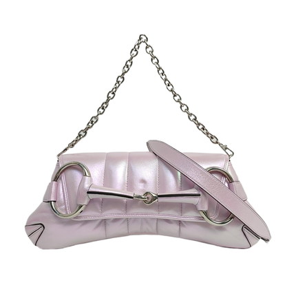 Gucci Horsebit 1955 Chain Small Padded Iridescent Pink Leather Shoulder Bag