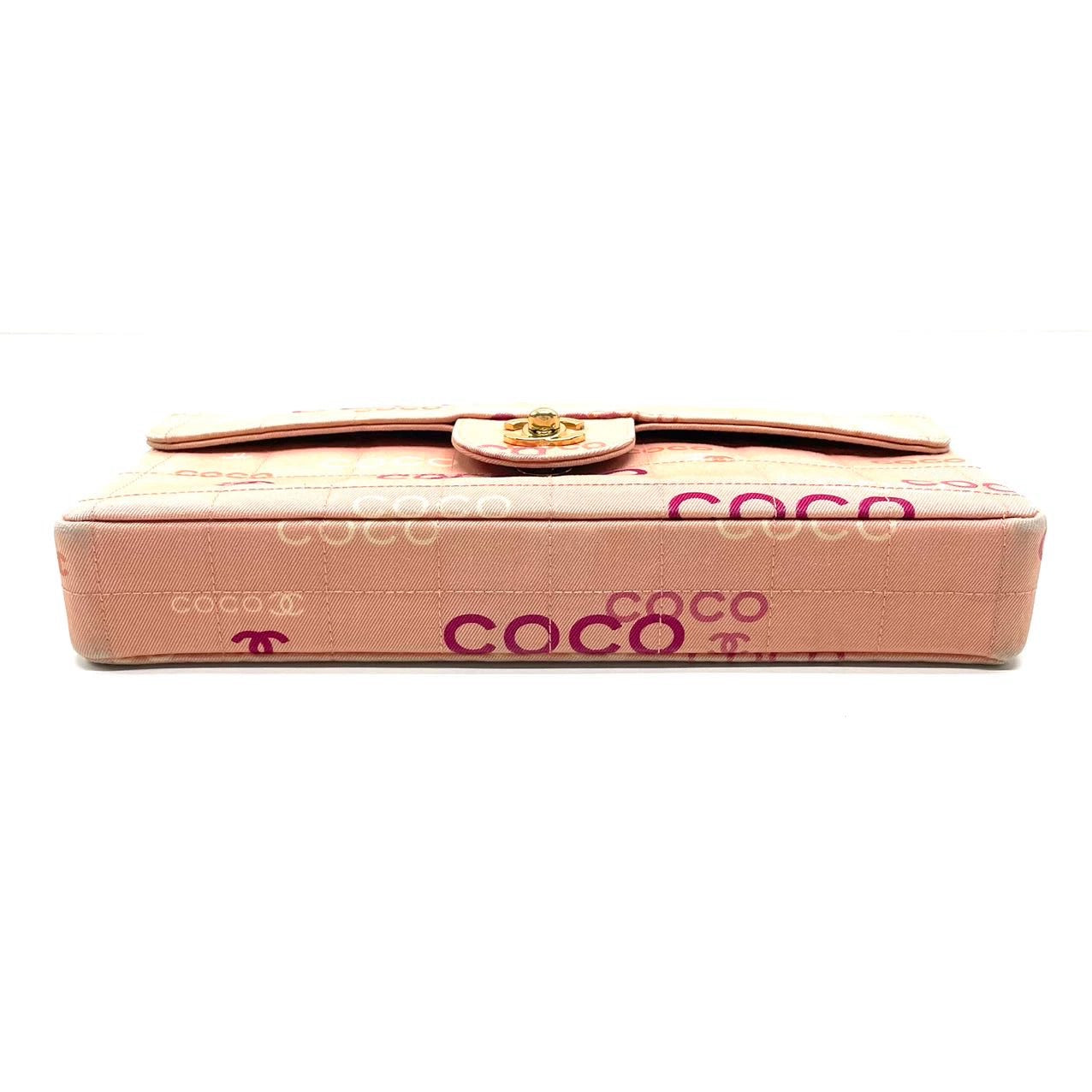 Chanel East West Chocolate Bar Pink Denim with Coco Prints