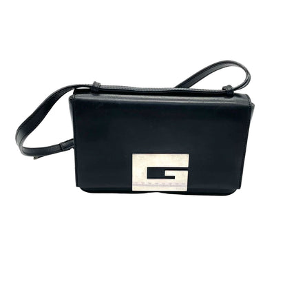 Gucci Vintage Black Leather Shoulder Bag Jumbo Square G Logo-Luxbags