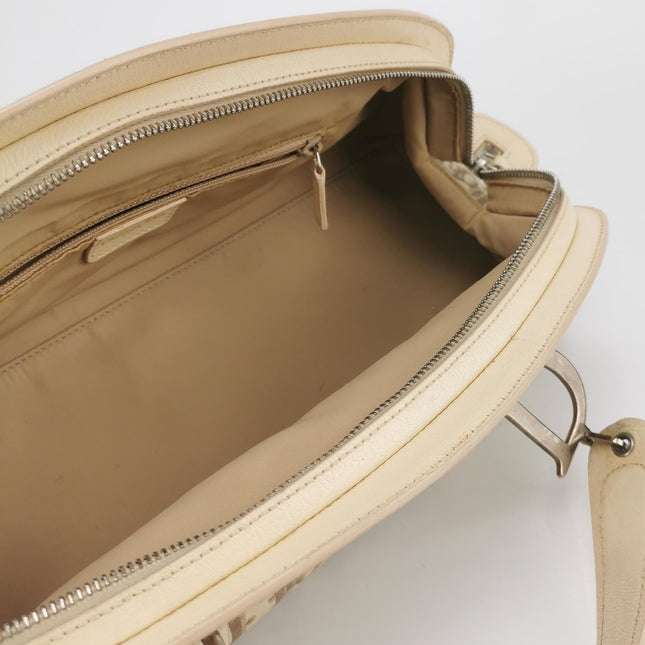 Dior Vintage Embroidered Diorissimo Bowler Bag Top White Monogram