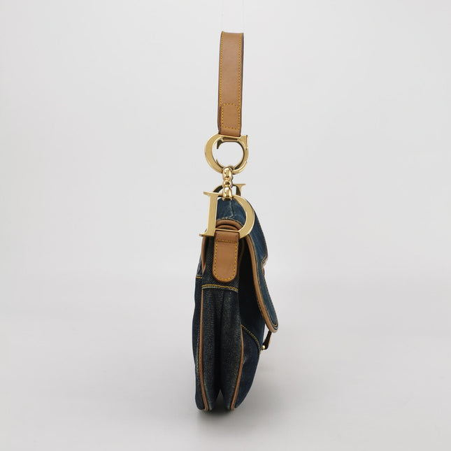 Dior Saddle Vintage Navy Denim with Silk Lining and Leather Trim