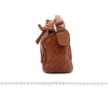 Loewe Puzzle Small Leather Woven Braided Tan Brown Crossbody Bag