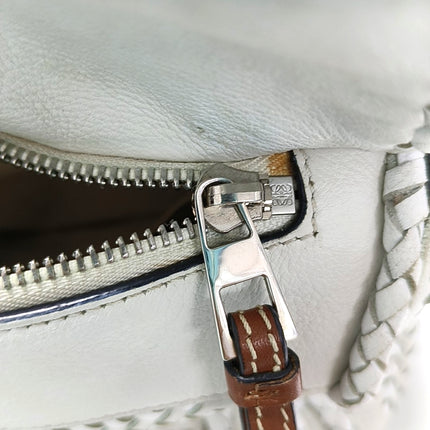 Loewe Puzzle Small Leather Woven Braided White Crossbody Bag