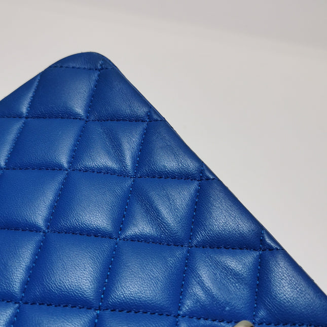 Chanel Timeless Classic Flap Medium Blue Lambskin Leather Silver Hardware