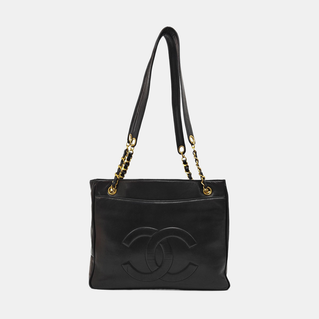 Chanel Vintage Front Pocket Tote Chocolate Brown Leather Double Gold Leather Chain