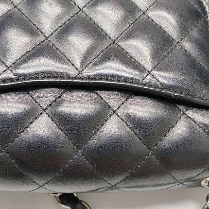 Chanel Classic Flap Mini 2014 Black Lambskin Camellia Charms Silver Hardware