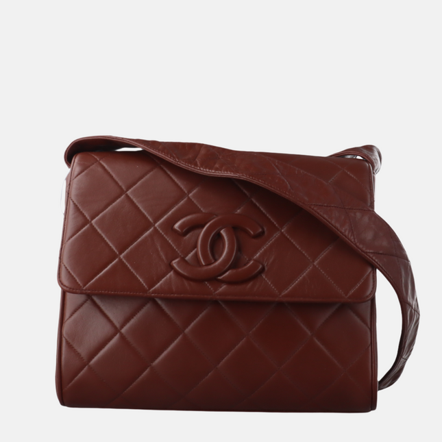 Chanel Vintage Quilted Flap Crossbody Messenger Bag Deep Burgundy Brown-Luxbags