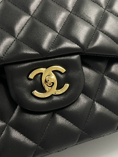 Sold Chanel Classic Flap Jumbo 2012 Black Lambskin Leather Double Flap with Gold Hardware