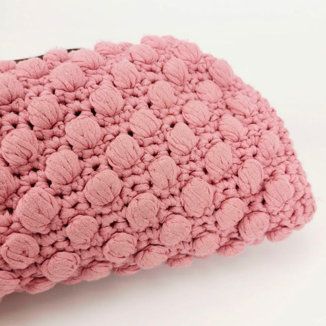 Fendi Baguette Bag Pink Crochet Knit Wool Pompom and Flowers Shoulder Bag