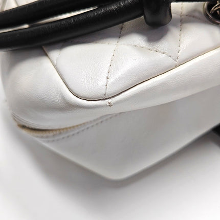 Chanel Cambon Medium Shoulder Bag White Calfskin Leather Snake-skin CC Logo Black Double Strap