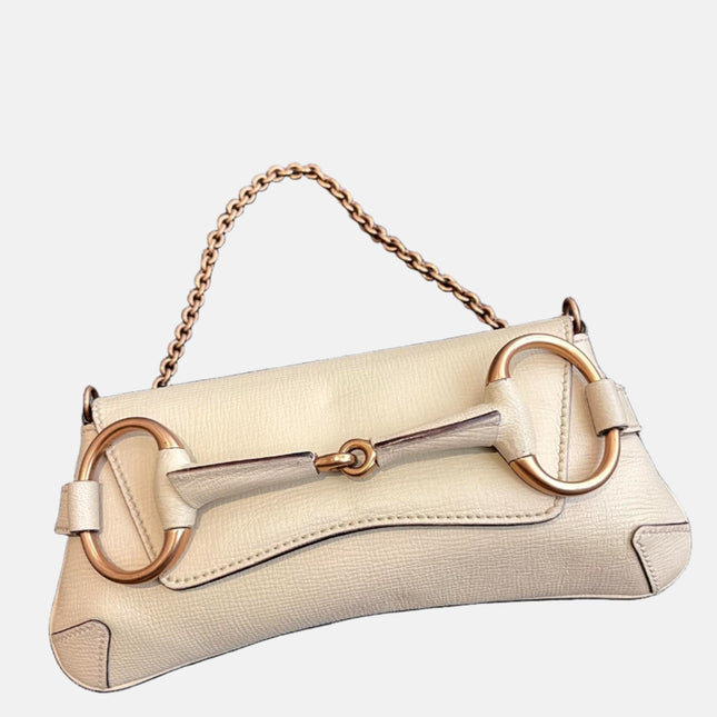 Gucci Horsebit 1955 Small White Leather Shoulder Bag-Luxbags