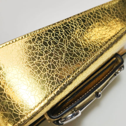 Gucci Horsebit 1955 Crackle Leather Shoulder Bag Gold Metallic