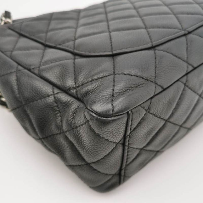 Chanel Classic Flap Maxi Black Soft Caviar Leather Silver-tone Hardware Giant CC Logo