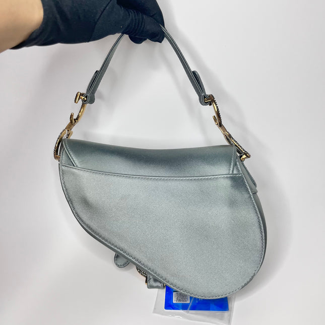 Sold Dior Saddle Mini Silk Greyish Blue with crystals