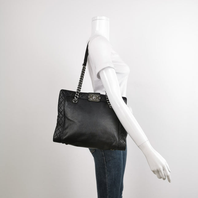 Sold Chanel Boy Reverso Shopping Tote Calfskin Leather Black
