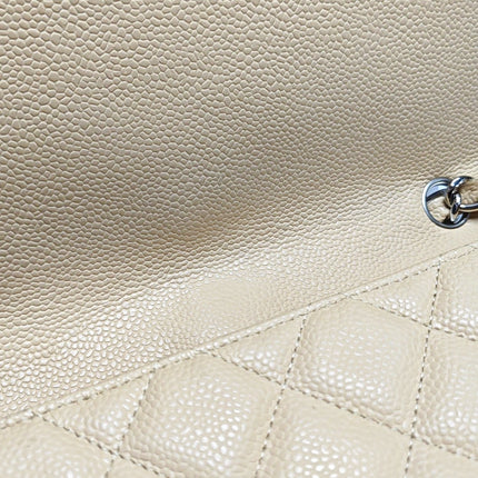 Chanel Classic Flap Jumbo Beige Caviar Leather Single Flap Silver Hardware