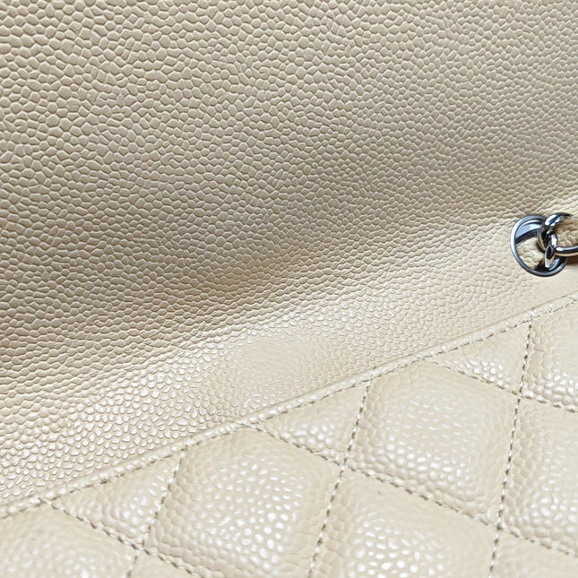 Chanel Classic Flap Jumbo Beige Caviar Leather Single Flap Silver Hardware