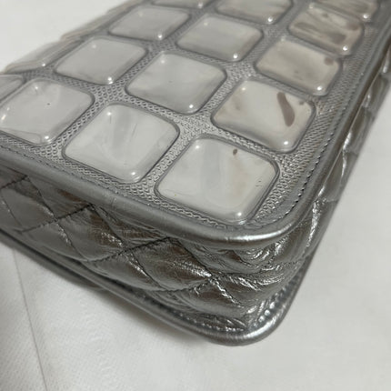 Chanel Ice Cube Chocolate Bar Classic Flap Metallic Silver PVC with Leather