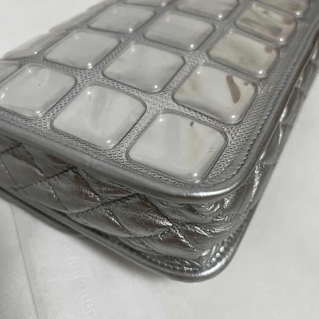 Chanel Ice Cube Chocolate Bar Classic Flap Metallic Silver PVC with Leather