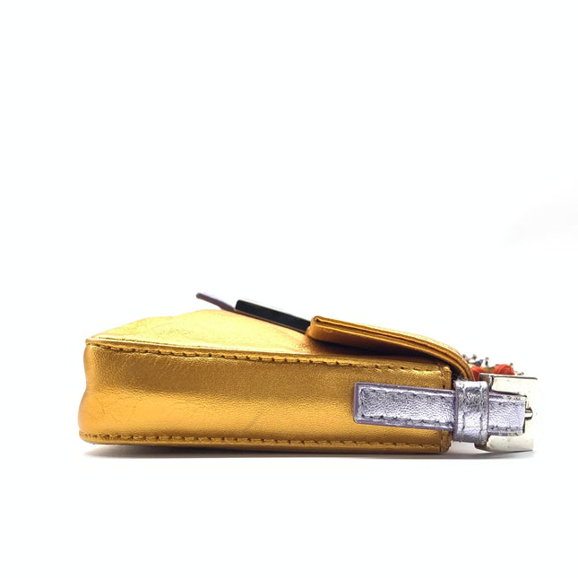 Fendi Baguette Mini Gold Nappa Leather with Beaded Strap