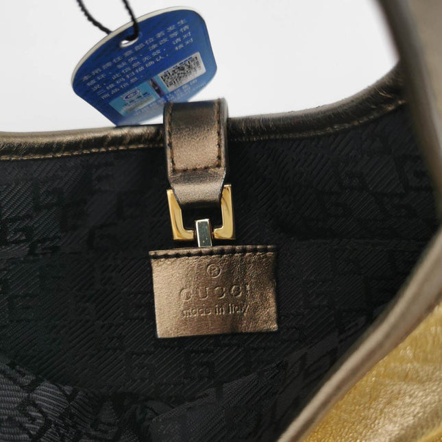 Gucci Jackie Vintage Mini Gold Lambskin Leather Brown Calfskin Leather