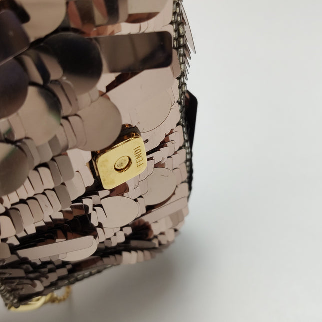 Fendi Nano Baguette Charm Pink Sequins Satin Interior Chain Strap
