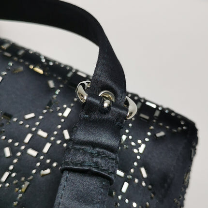 Lady Dior Mini Black Silk with Crystals Silver Hardware