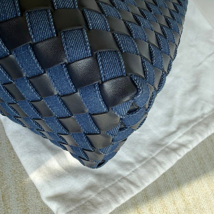 Bottega Veneta Andiamo Medium Navy Leather and Denim Intrecciato Leather Handbag