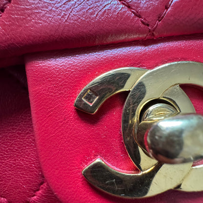 Chanel Vintage Classic Flap Mini Square Red Lambskin 24k Gold HW, 1989-1991