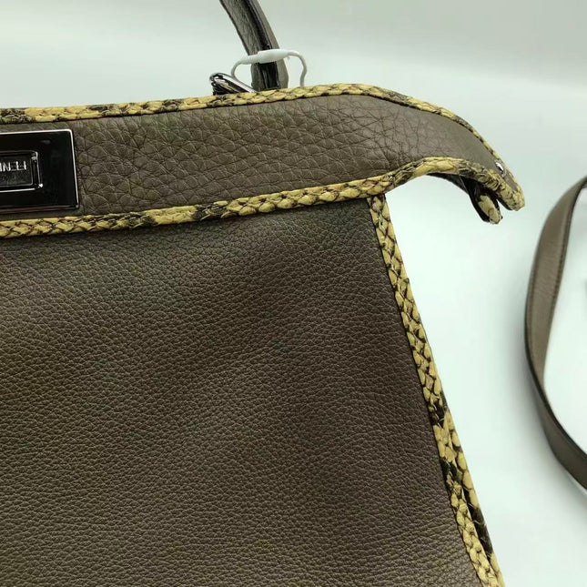 Fendi Peekaboo ISeeU Sellier Small Grey Leather with Python Skin Trimming