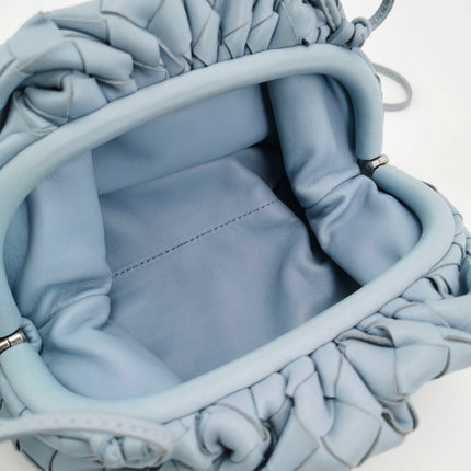 Bottega Veneta Pouch Mini Intrecciato Blue Lambskin Leather Crossbody Bag