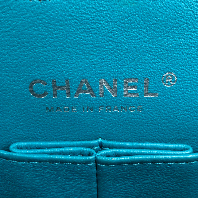 Chanel Classic Flap Medium Teal Blue Green Patent Leather Silver Hardware 2014-15