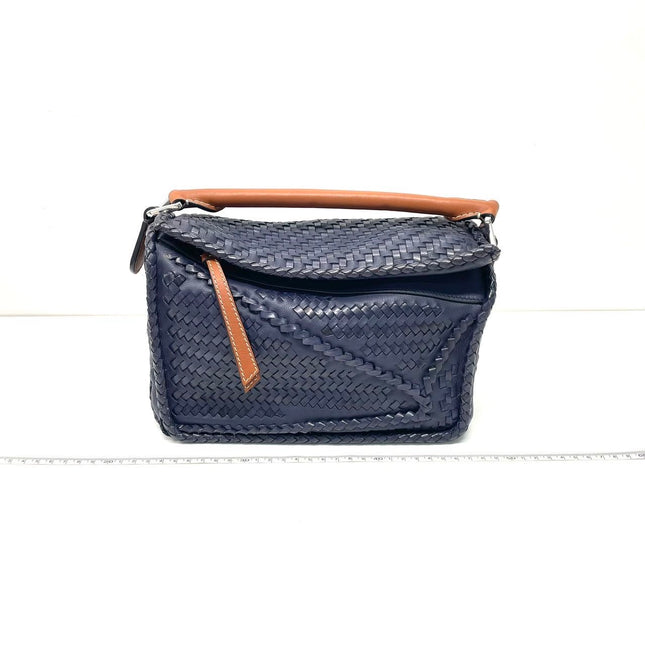 Loewe Braided Puzzle Small Woven Navy Leather Crossbody Bag-Luxbags
