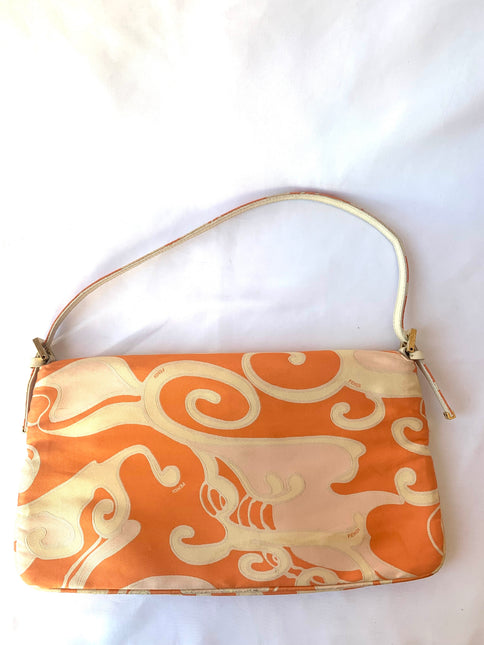 Sold FENDI Baguette Orange Multicolor Silk with Psychedelic prints