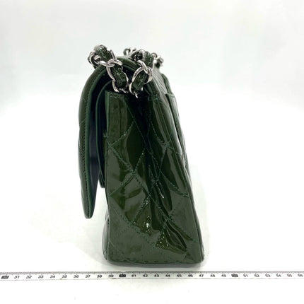 Chanel Classic Flap Jumbo Large Green Patent Leather Silver Hardware