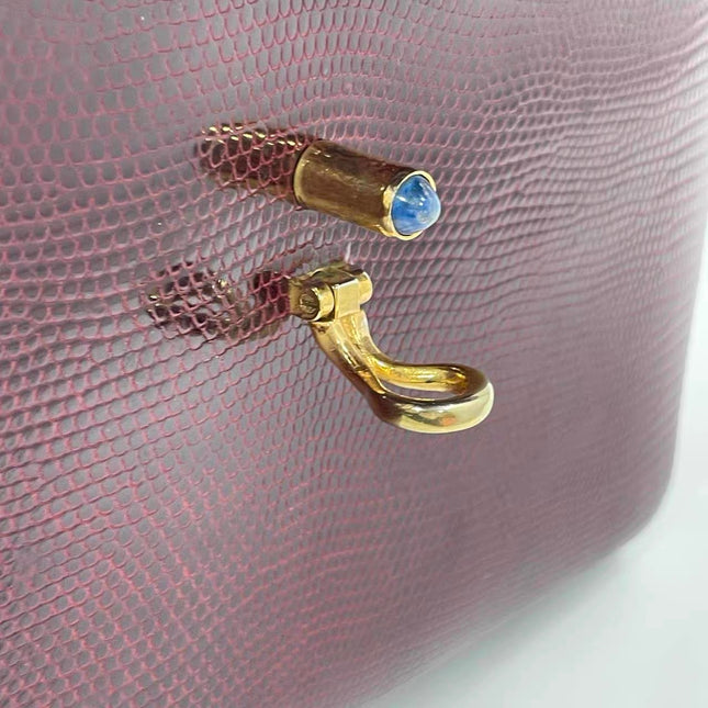 Gucci Vintage Bag Burgundy Lizard Leather Blue Lapis Lazuli Stone Gold-tone Hardware
