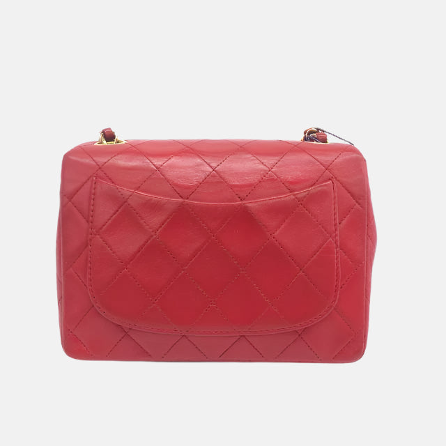 Chanel Vintage Classic Flap Mini Square Red Lambskin 24k Gold HW, 1989-1991