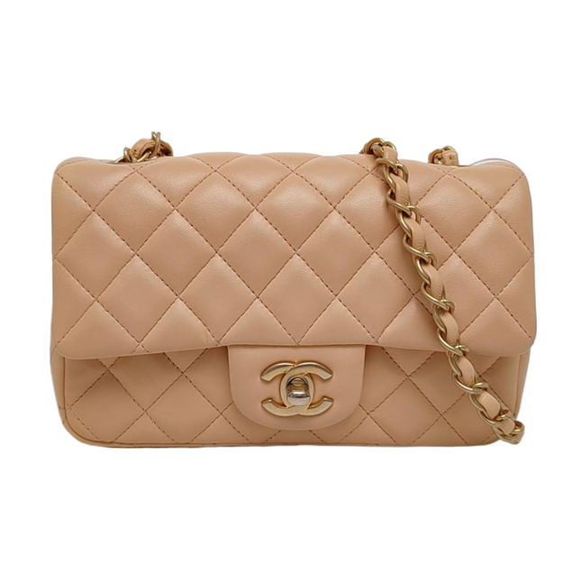 Chanel Classic Flap Mini Beige Almond Pink Lambskin Gold Hardware-Luxbags