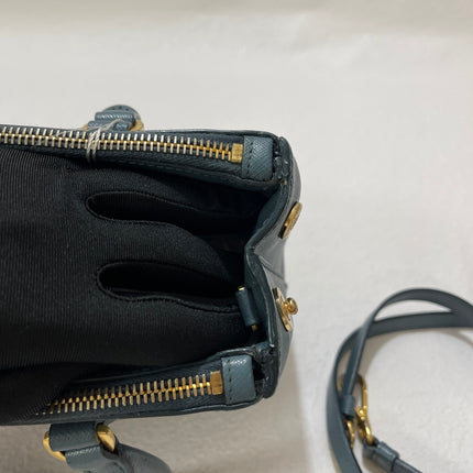 Prada Galleria Saffiano Leather Mini Grey Blue Handbag with Strap