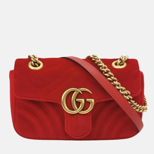 Gucci Marmont Mini Flap Red Velvet Handbag-Luxbags