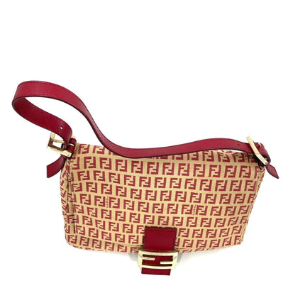 Fendi Mamma Baguette Red Classic Zucchino Monogram Shoulder Bag